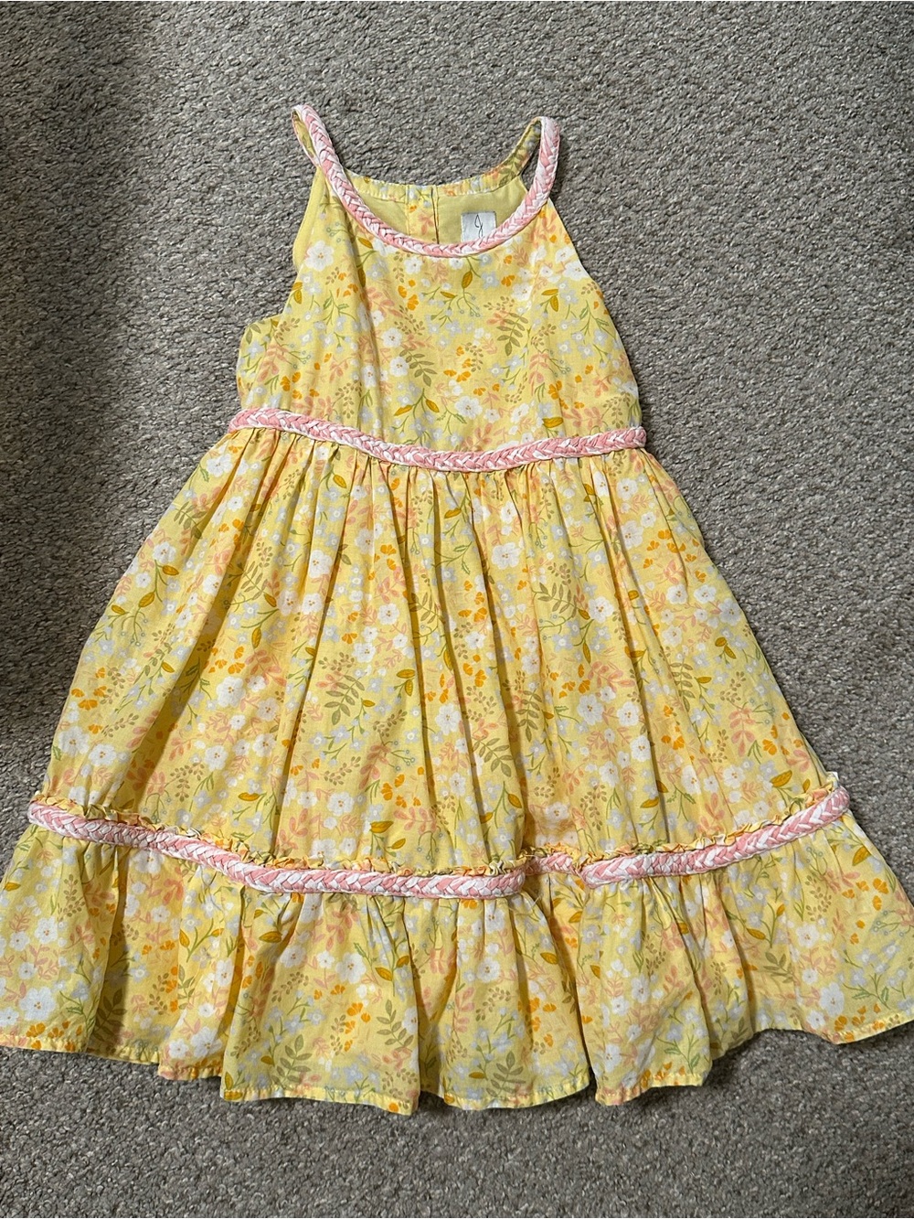 Joie Yellow Floral Cotton Dress with Pink Trim